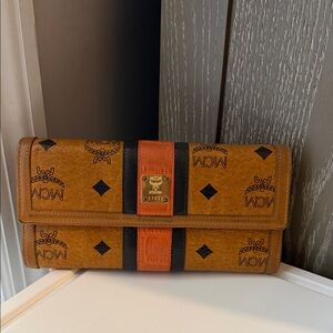 MCM Cognac Visetos Long Trifold Wallet